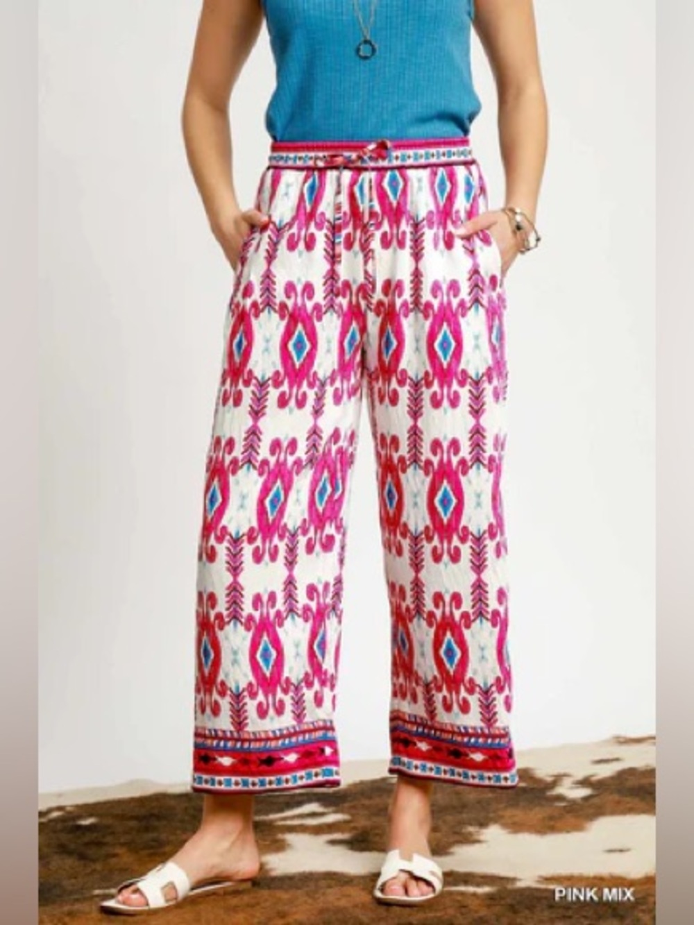 Wide-Leg Printed Pant in Pink Mix